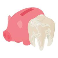 Dental treatment icon isometric vector. Human tooth model and piggy bank icon vector