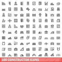 100 constructor icons set, outline style vector