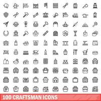 100 craftsman icons set, outline style vector