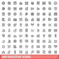 100 digestive icons set, outline style vector