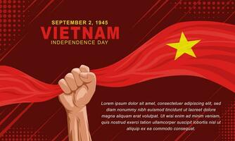 hand holding flag for Vietnam Independence Day greeting, vector illustration