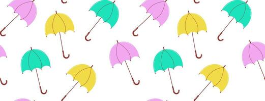 Seamless pattern of colorful umbrellas. Vector background in cartoon style on a white isolated background.