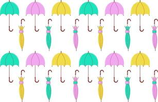 Seamless pattern of colorful umbrellas. Vector background in cartoon style on a white isolated background.