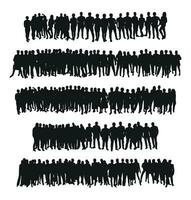 Image of crowd silhouette, group of people. Workers, audience, crowded, corporate, working, teamwork vector