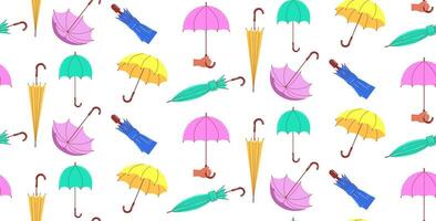 Seamless pattern of colorful umbrellas. Vector background in cartoon style on a white isolated background.
