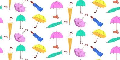 Seamless pattern of colorful umbrellas. Vector background in cartoon style on a white isolated background.