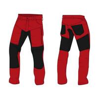 red and black hiking pants mockup front and back view. illustration vector