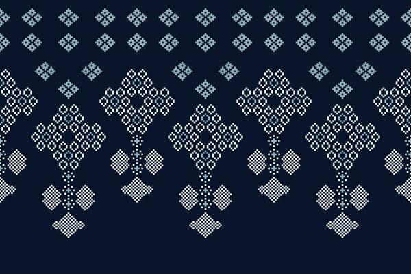 Ethnic geometric fabric pattern Cross Stitch.Ikat embroidery Ethnic oriental Pixel pattern blue background. Abstract,vector,illustration. Texture,clothing,frame,decoration,motifs,silk wallpaper.