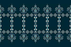 Ethnic geometric fabric pattern Cross Stitch.Ikat embroidery Ethnic oriental Pixel pattern blue background. Abstract,vector,illustration. Texture,clothing,frame,decoration,motifs,silk wallpaper. vector