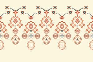 Ethnic geometric fabric pattern Cross Stitch.Ikat embroidery Ethnic oriental Pixel pattern brown cream background. Abstract,vector,illustration. Texture,clothing,frame,motifs,silk wallpaper. vector