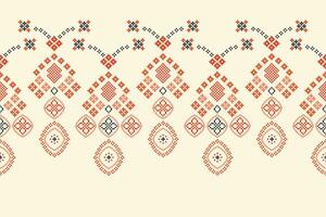 Ethnic geometric fabric pattern Cross Stitch.Ikat embroidery Ethnic oriental Pixel pattern brown cream background. Abstract,vector,illustration. Texture,clothing,frame,motifs,silk wallpaper. vector