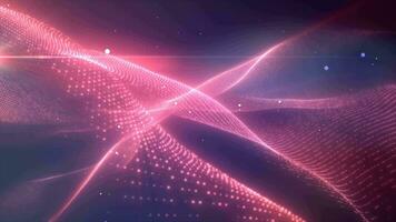 Red glowing energy bright waves from small particles and lines abstract background video