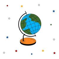 Vector school globe on stand isolated on white. Color icon. Modern illustration with black outline.