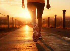 Woman walking on pavement with running shoes photo