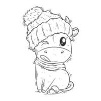 Cute cow wearing neck and head warmers for coloring vector