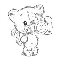 Cute lioness carrying camera for coloring vector