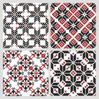 Set of ethnic seamless patterns. Geometric abstract two-color patterns Ethnic motifs. Print, textile, background, vector