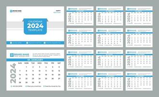 Desk Calendar 2024 template. 12 months included. Editable 2024 calendar design. Vector illusrtation