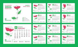 Desk Calendar 2024 template. 12 months included. Editable 2024 calendar design. Vector illusrtation