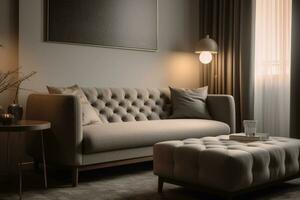living room with a comfortable sofa and empty space, AI Generated photo