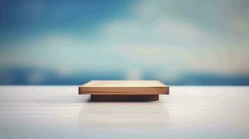 An empty wooden table top provides the perfect canvas for your ideas and creations blurred background, AI generated photo