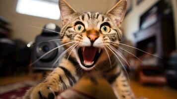 an animal, such as a cat, making a hilarious and unexpected funny face, AI generated photo