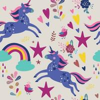 Seamless pattern with unicorns stars rainbows vector