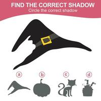 Find the correct shadow. Match the image with the shadow. Worksheet for kid. Educational printable worksheet vector