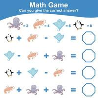 Math game for children. Count and write the answer. Educational printable math worksheet. Vector illustration