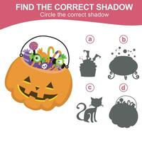 Find the correct shadow. Match the image with the shadow. Worksheet for kid. Educational printable worksheet vector