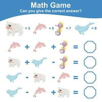 Math game for children. Count and write the answer. Educational printable math worksheet. Vector illustration