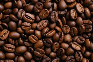 Zoomed roasted beans texture as background. AI Generated. photo