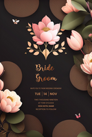 Beautiful modern floral minimalist wedding invitation template psd