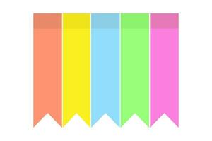 Vector set of 5 colorful paper flagshaped stickers in trendy bright sades on a transparent backdrop