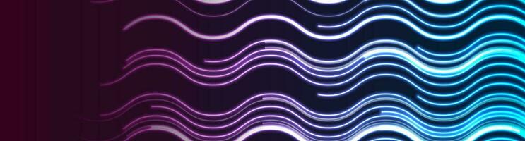 Blue ultraviolet neon wavy lines abstract tech background vector