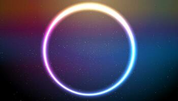 Bright shiny neon circle ring on starry sky vector