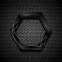 Black glossy hi-tech geometric hexagon on perforated background vector