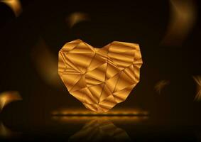 Crystal polygonal heart made of golden foil abstract background vector