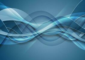 Bright blue shiny glossy waves abstract background vector