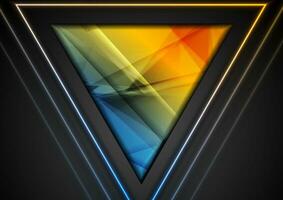 Bright low poly tech background with glowing neon triangles vector