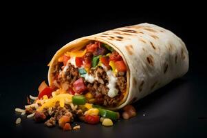 Delicious burrito with meal and vegetables photo