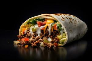 Delicious burrito with meal and vegetables photo