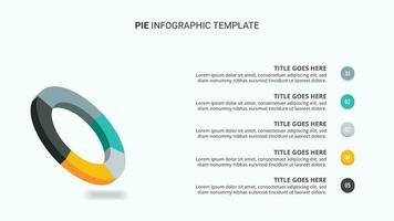 3D Pie Chart Infographic Template Design with 5 Slices vector