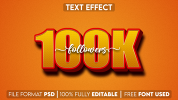 celebrating 100k followers text effect with yellow background psd