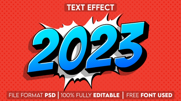 2023 tekst effect met oranje achtergrond psd