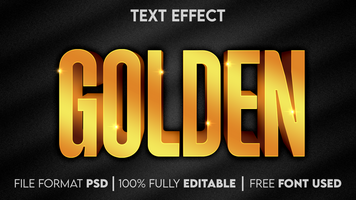 Golden text effect with black background psd