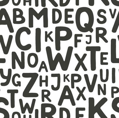 Seamless pattern of black letters of the Latin alphabet on a white background