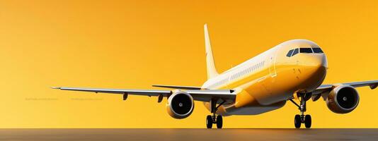 Vibrant Yellow Banner Featuring Airplane Text Insertion Generative AI photo