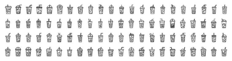 Boba or bubble milk tea drink icons. vector