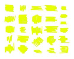 Vector set of neon yellow highlighter brush lines